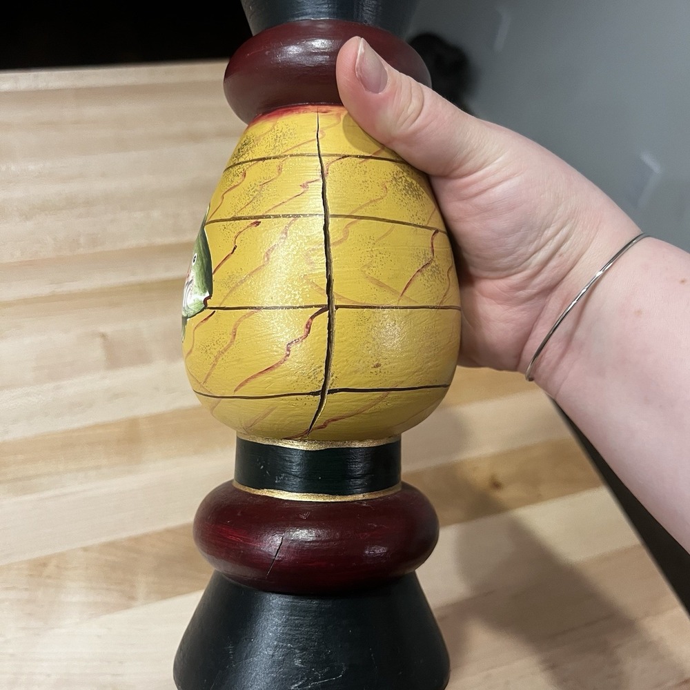 Whimsical Hand-Painted Pillar Candle Holder, Fish, Philippines, Wood, Cracked - Picture 5 of 10